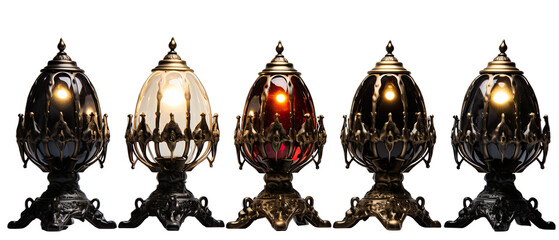 Set of Gothic Table Lamps with Claw Feet Isolated on Transparent or White Background, PNG