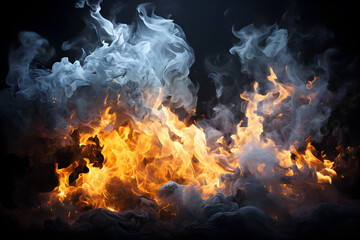 Abstract Texture. grey, orange flame on black background. Artistic design of flames that represents heat, power, hell, passion, danger. Pattern used to make wallpaper along walls of houses, building