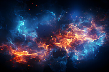 Black, blue and orange flame. Artistic design of flames that represents heat, power, hell, passion and danger. Pattern to make wallpaper along walls of houses, building.  Background Abstract Texture.