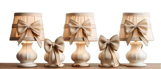 Set of French Provincial Table Lamps with Fabric Bows Isolated on Transparent or White Background, PNG