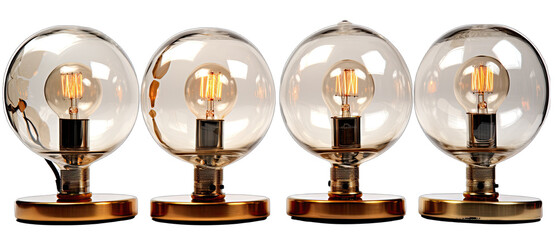 Mid-Century Modern Glass Globe Table Lamps Isolated on Transparent or White Background, PNG