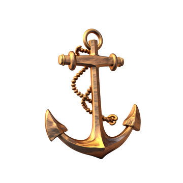Golden anchor on transparent background, white background, isolated, material