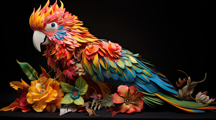 Parrot sculpted from vibrant, flowing botanical elements AI generative