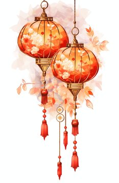 Red and yellow Chinese lanterns background poster