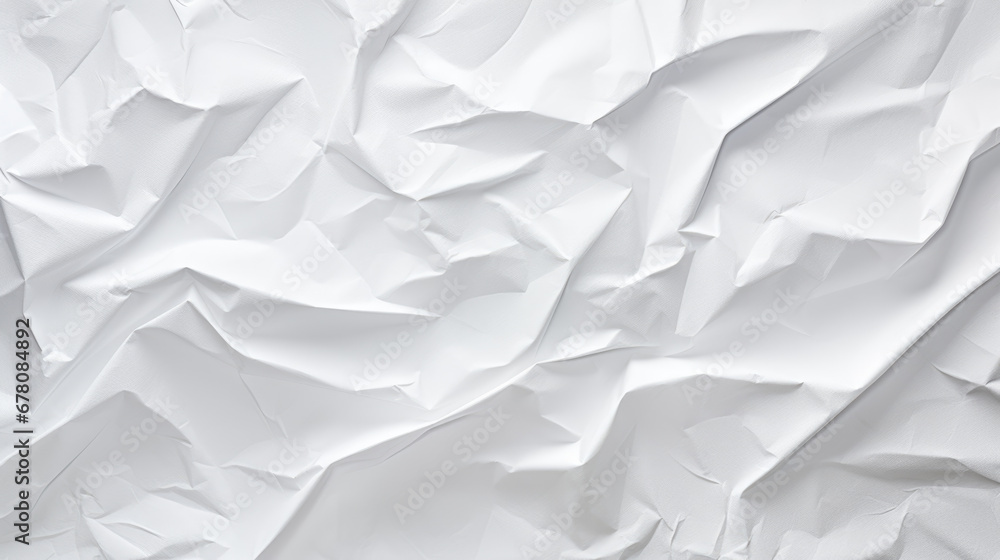 Aufkleber a crumpled white paper texture with multiple creases and folds creating an abstract pattern.