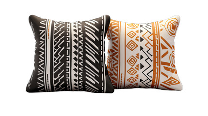Set of Tribal Patterned Pillows Isolated on Transparent or White Background, PNG