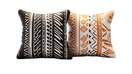 Set of Tribal Patterned Pillows Isolated on Transparent or White Background, PNG