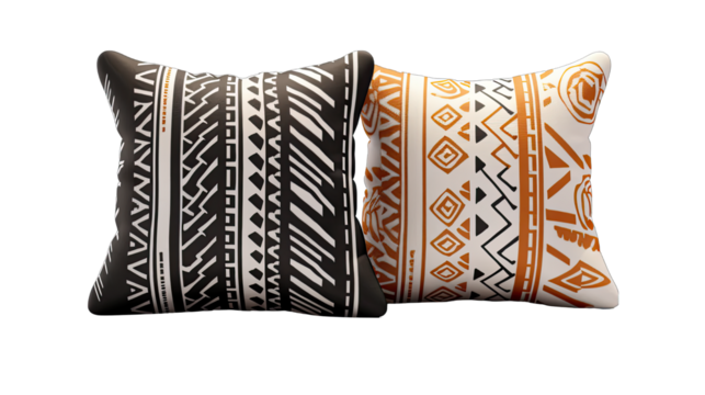Set of Tribal Patterned Pillows Isolated on Transparent or White Background, PNG