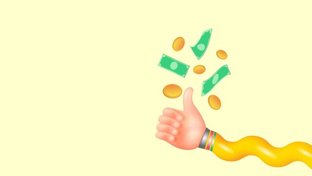 The hand throws up money. Successful business, economic growth. 3d vector illustration.