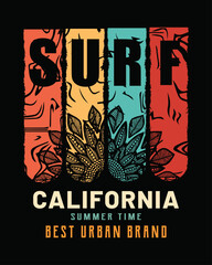 Surf California Sumer Time Best Urban Brand Typography T-shirt Design Vector Banner Poster Wall Art Design