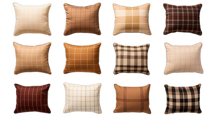 Mismatched Checkered Pillows on white background Isolated on Transparent or White Background, PNG