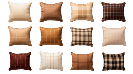 Mismatched Checkered Pillows on white background Isolated on Transparent or White Background, PNG
