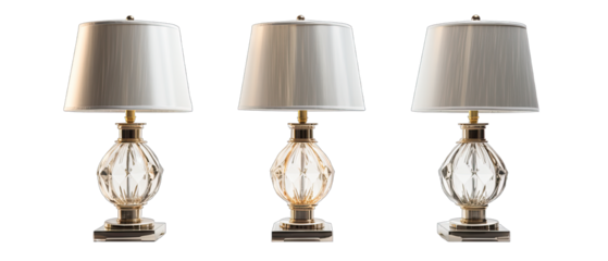 Set of Glam Table Lamps with Mirrored Bases Isolated on Transparent or White Background, PNG
