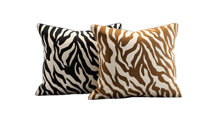 Zebra and Tiger Print Pillows Isolated on Transparent or White Background, PNG