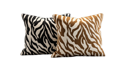 Zebra and Tiger Print Pillows Isolated on Transparent or White Background, PNG