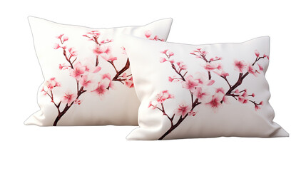 Cherry Blossom Pattern Pillows Isolated on Transparent or White Background, PNG