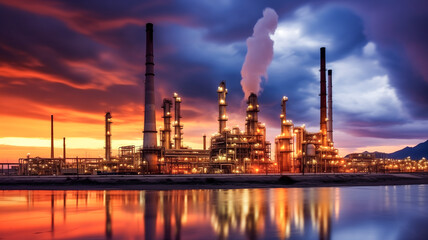 Fototapeta premium Petrochemical industry with beautiful sunset sky background.