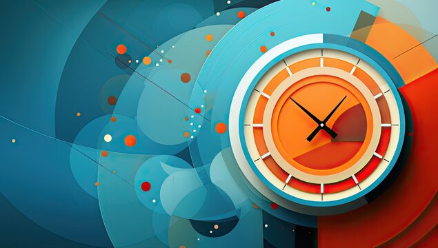 Colorful clock on the abstract blue background