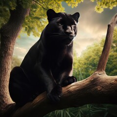 Naklejka na ściany i meble portrait of a black panter in the jungle