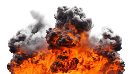 Large fireball with black smoke. fiery explosion with smoke isolated on transparent background, png. 
