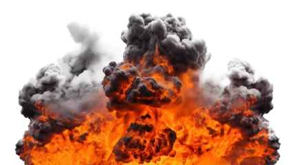 Fotobehang Large fireball with black smoke. fiery explosion with smoke isolated on transparent background, png.   © Viks_jin