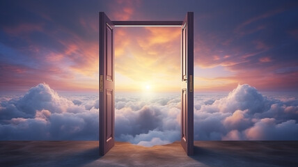 Open door on sky. startup concept.