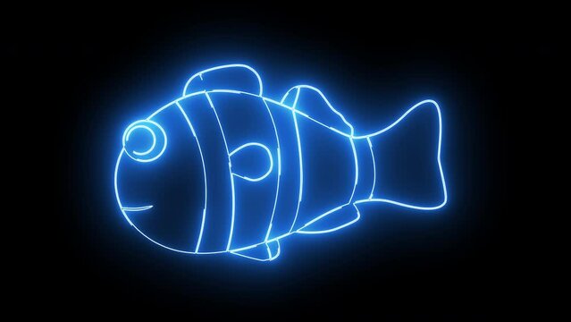 animated video of a clown fish icon with a glowing neon effect