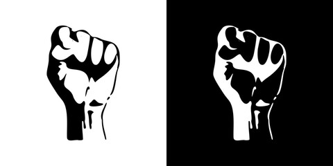 hand freedom illustration Black hand raised in a clenched fist. Freedom sign and protest symbol - civil rights movement, black lives matter icon. - obrazy, fototapety, plakaty