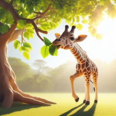 portrait of a giraffe eating leaves