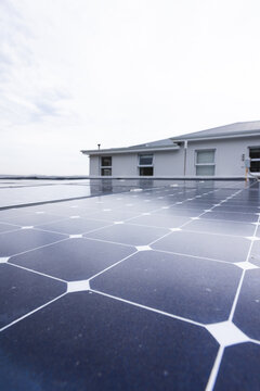 Close up of photovoltaic panels on roof
