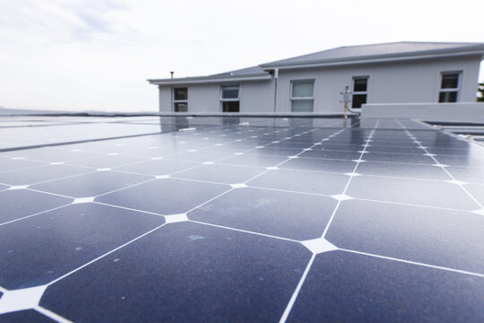 Close up of photovoltaic panels on roof