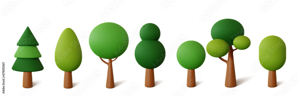 Fototapete set abstract trees isolated on a white background. 3d rendering vector illustration