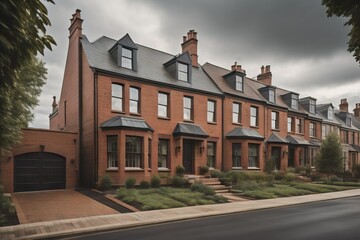 Fototapeta na wymiar Brick row private houses. Residential architecture exterior