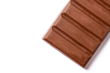 Traditional pieces of delicious Christmas chocolate nougat isolated on white background. Top view. Copy space