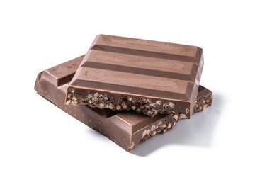 Traditional pieces of delicious Christmas chocolate nougat isolated on white background
