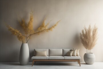 Interior background of room with stucco wall and vase with branch
