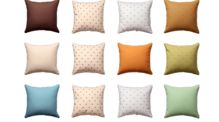 Checkered and Polka Dot Mix-and-Match Pillows Isolated on Transparent or White Background, PNG