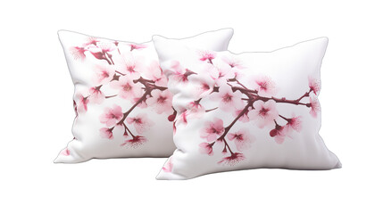 Set of Cherry Blossom Pattern Pillows on White Isolated on Transparent or White Background, PNG