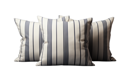 Set of Pinstripe Grey and Navy Pillows Isolated on Transparent or White Background, PNG