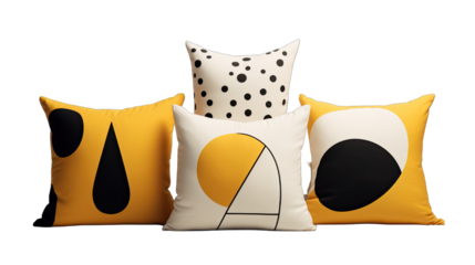 Geometric Black and Yellow Pillows Isolated on Transparent or White Background, PNG