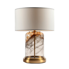 Single Marble Base Table Lamp with Gold Accents Isolated on Transparent or White Background, PNG