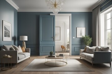 Modern living room interior with door - obrazy, fototapety, plakaty