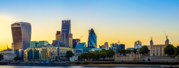 Panoramic view of London cityscape during sunset