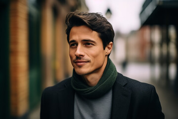 Medium shot portrait photography of a pleased man in his 20s in a random scene