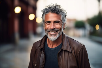 Medium shot portrait photography of a pleased man in his 50s that is wearing random clothes