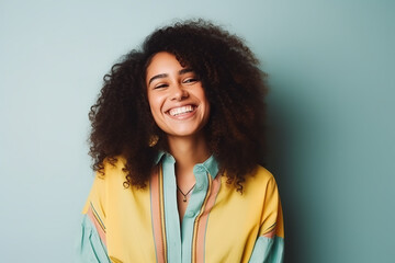 Fototapeta premium Medium shot portrait photography of a pleased woman in her 20s that is wearing random clothes