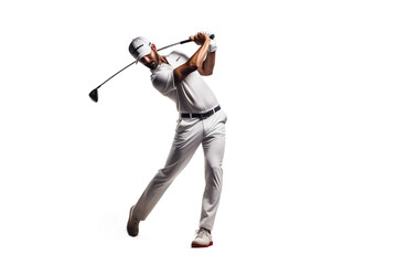 Man Using Golf Club isolated on Transparent background, Generative Ai - obrazy, fototapety, plakaty