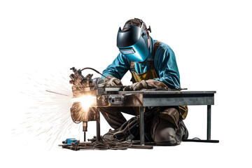 Man Using Welding Machine isolated on Transparent background, Generative Ai - Powered by Adobe