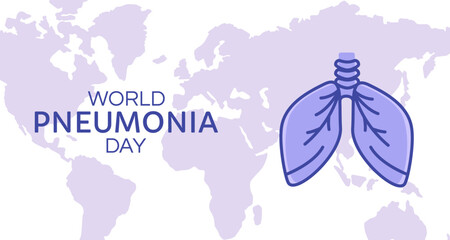 World Pneumonia Day. Cartoon Vector Illustration design concept.  November 12. Isolated on purple background.
