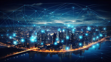 Wireless network global smart city diagram technology background
